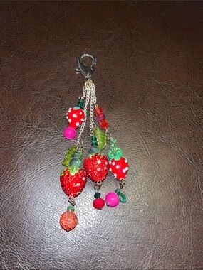 Strawberry Charm Keychain Pendant - Red